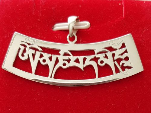 Om Mani Padme Hum Pendant - Silver with Rhodium