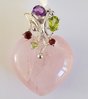 Rose Quartz Heart Pendent with Semi-Precious Stones - Large